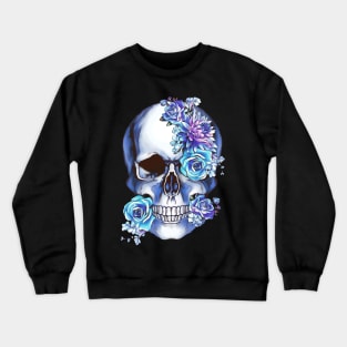 Skull blue flowers Crewneck Sweatshirt